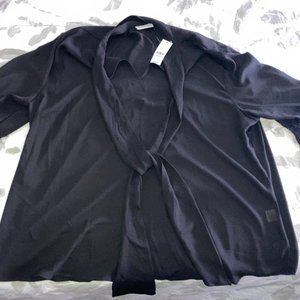 Pleated Sleeve Bow Blouse